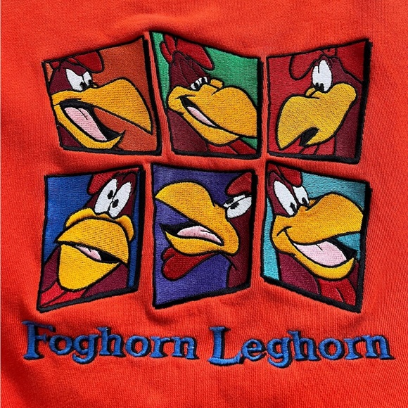 Vintage 90's Warner Brothers Foghorn Leghorn Crewneck Sweatshirt Orange XXL - Picture 3 of 8